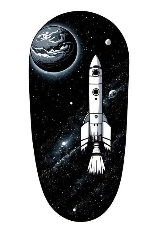 Outer Space Galaxy With Astronant With Rocketship