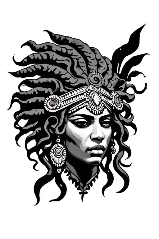 Medusa Head Indian Inspired Tattoo Featuring African Facial Features
