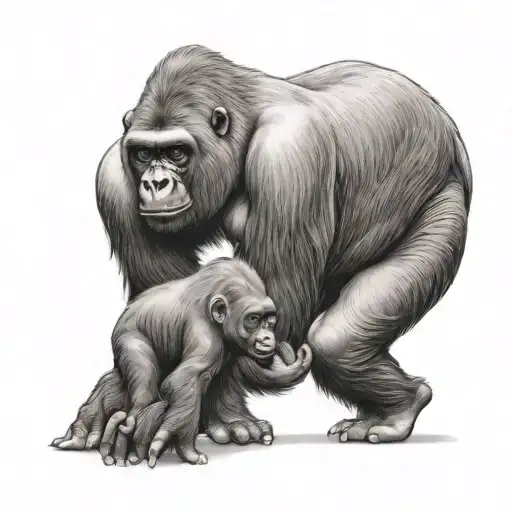 Gorilla Holding A Baby Elephant