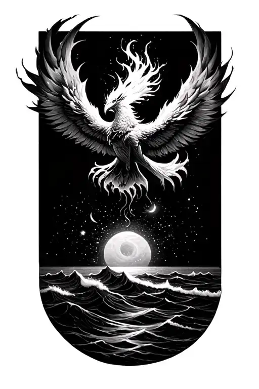 Fiery Pheonix Rising Into The Gemini Constellation From The Ocean Below