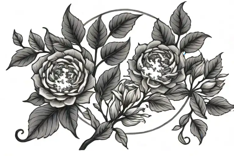 Moon And Flowers And Branches Of Plants