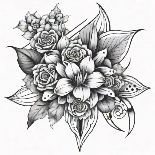 Flowers With Abstract Architectural Lines And Shading Behind