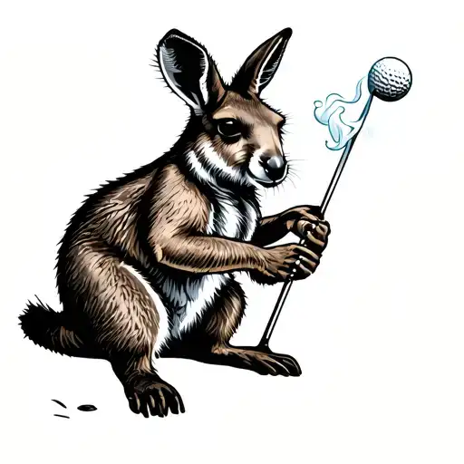 Kangaroo Playing Golf Smoking Weed