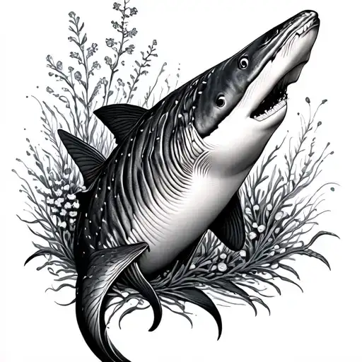 Whale Shark Surrounded By Seaweed And Flora For Forearm Half Sleeve