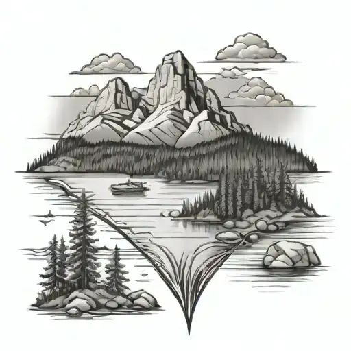 Lake Tahoe Outline With Casinos And Mountains In Background