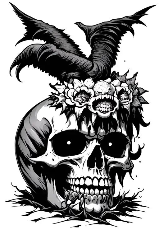 Japanese Yokai Soul Eater Coming From A Skull Eating A Soul