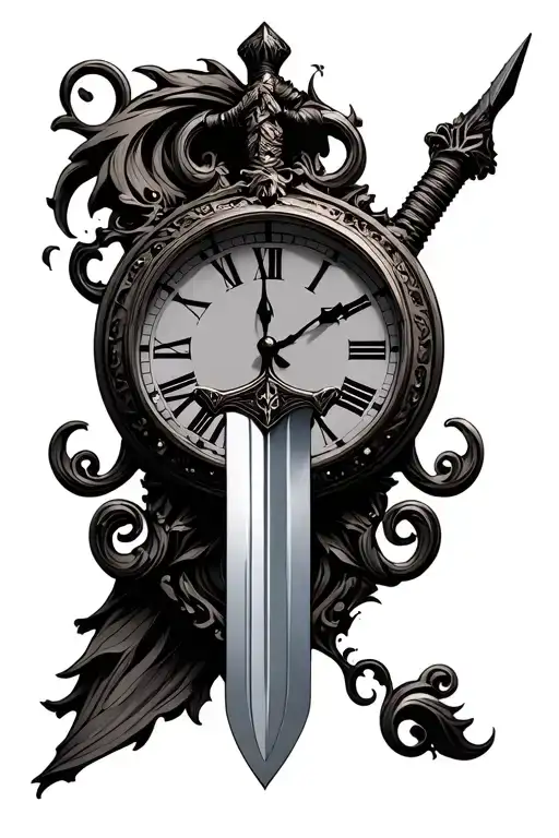 Clock With A Sword Going Through It