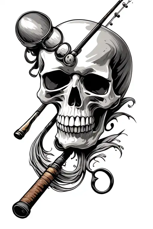 Skull With Fishing Rod