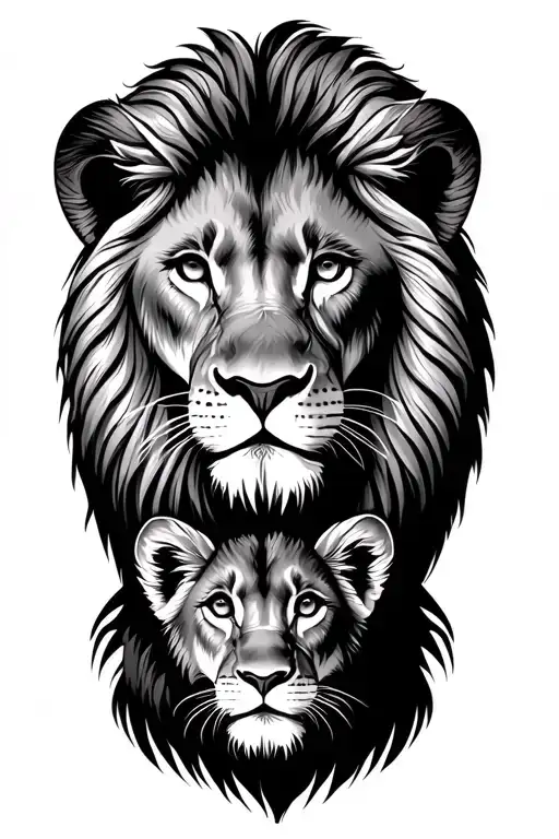 Lion Protecting Cub