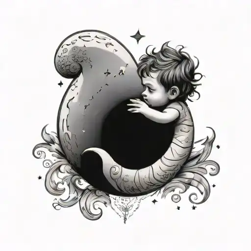 Child Hug The Moon Surrounded