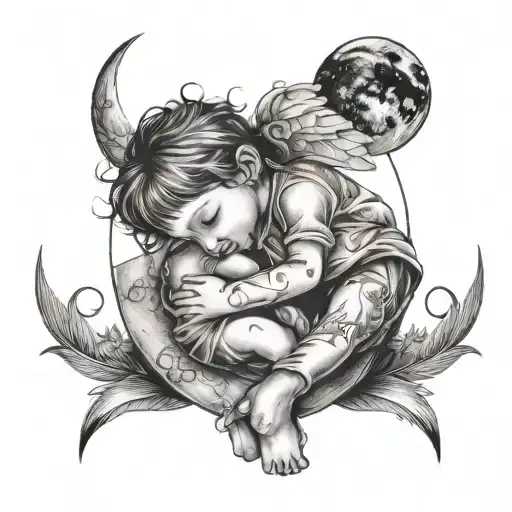 Child Hugging The Moon