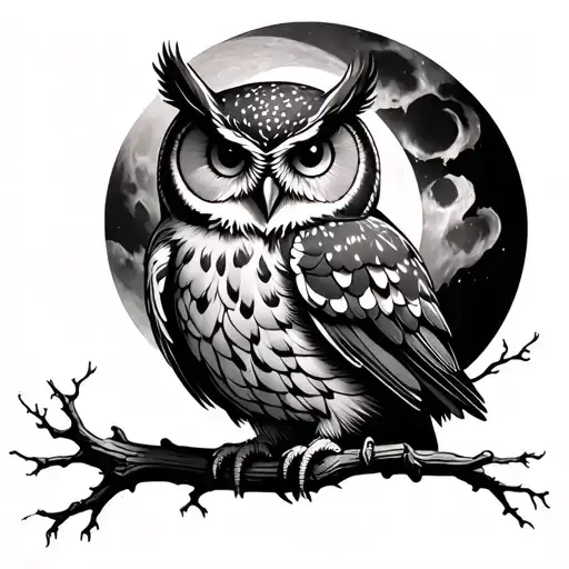 Owl With A Full Moon