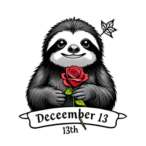 Cute Sloth With December 13Th Written Below And Holding A Rose