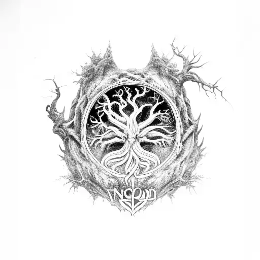 Yggdrasil Nordic Tree Of Life With Fenrir