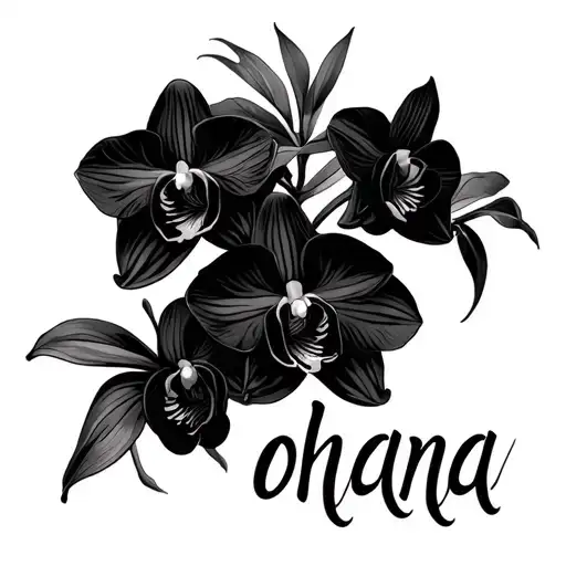 Black Orchids With The Word Ohana