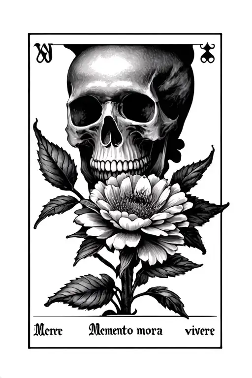 Memento Mori Memento Vivere Skull Flower Tarot Card