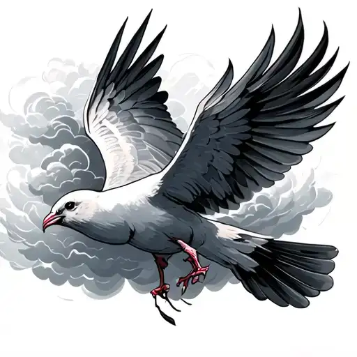 Dove Flying In Clouds Surrounding