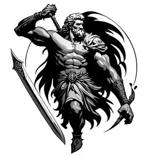 God Zeus As A Sci Fi Warrior Wielding A Sword
