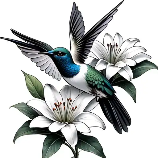 Humming Bird And Lily Flower