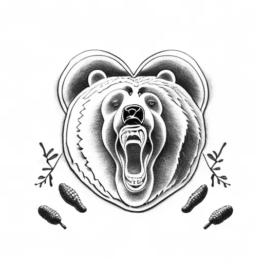 Bear In The Woods Eating Acorns