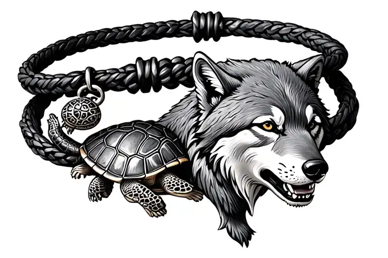 Bracelet With The Charms Of An Wolf And Turtle