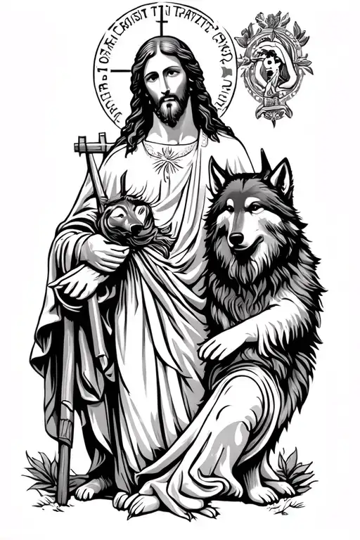 Black Wolf With Jesus Christ Holding