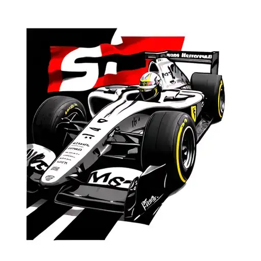 F1 Car Racing With A Flag Merged And A Sj Ferrari Logo On The Car