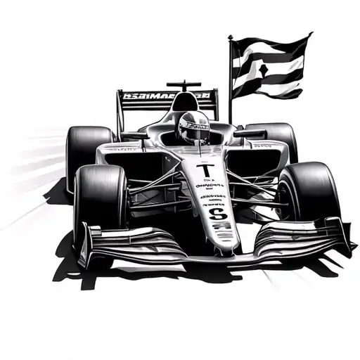 F1 Car Racing With A Flag Merged