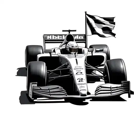 F1 Car Racing With A Flag Merged
