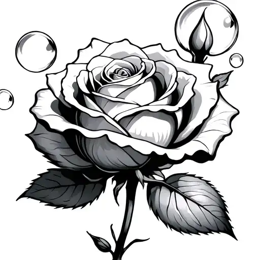 Rose With A Stem And A Couple Of Bubbles