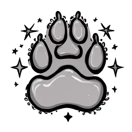 Memorial Dog Paw Print With Stars Forming The Shape