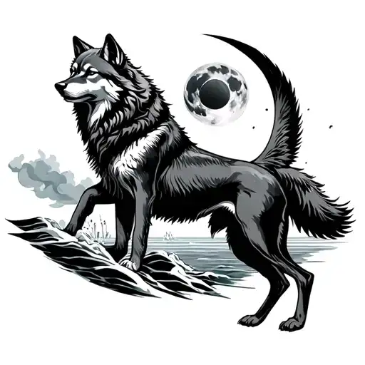 Artemis God Hunting Wolf Moon Sun Sea