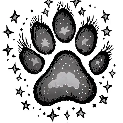 Memorial Dog Paw Print With Stars In The Sky