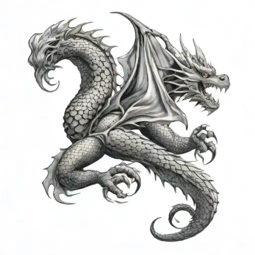 A Western Dragon On Thigh With The Tail Wrapped Around Knee
