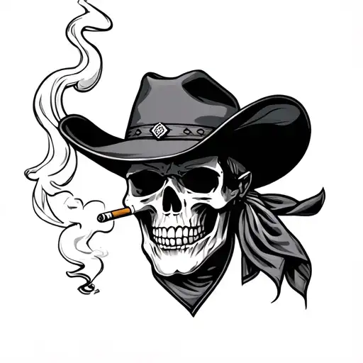 Cowboy Skull Smoking Cigarette With Bandana