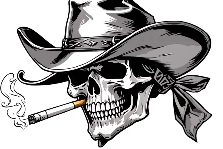 Cowboy Skull Smoking Cigarette With Bandana