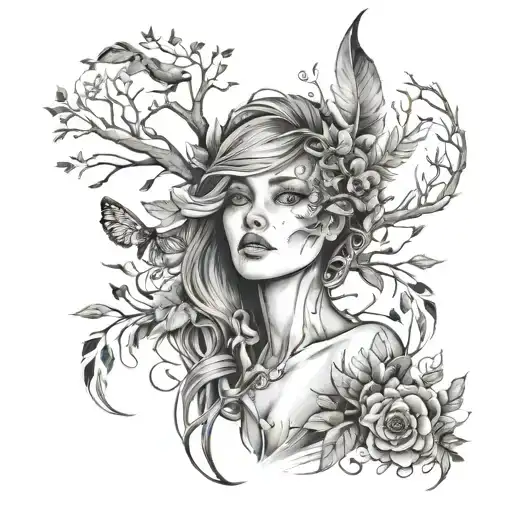 Killed Animals And Woman In Nature