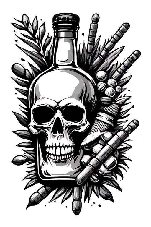 Bottle Of Rum With Skull And Drugs