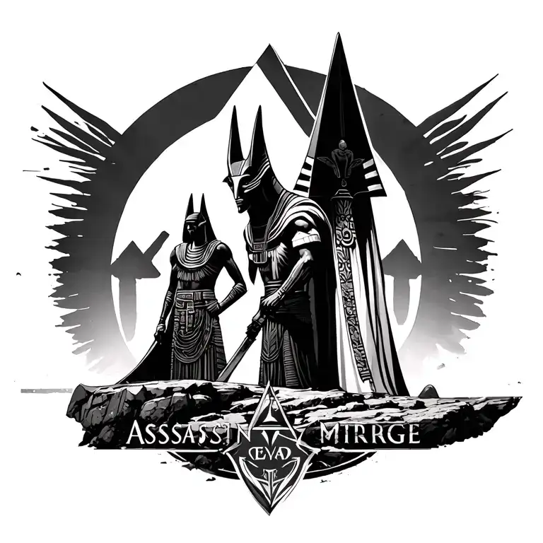 Egyptian God Anubis And Ra Overlooking Egypt With Assassins Creed Mirage Emblem