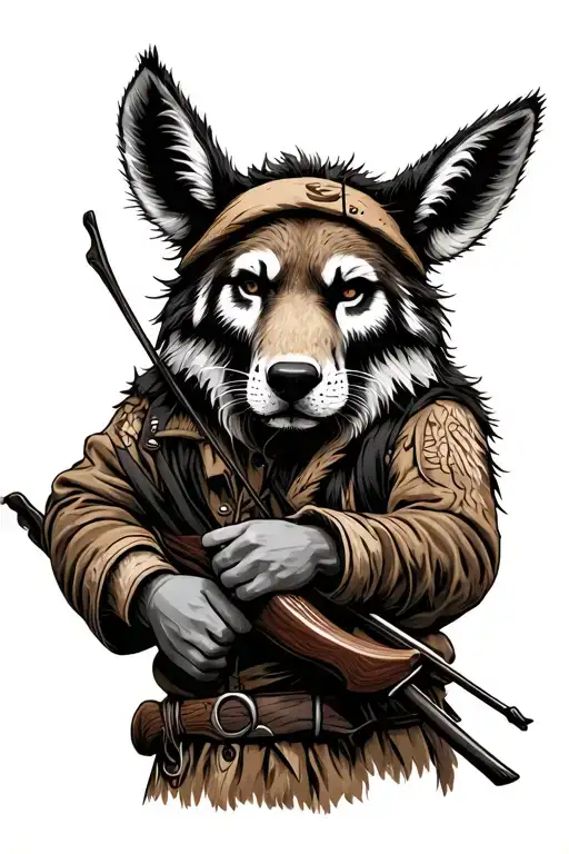 Trapper Covered In Animal Hides Holding A Bow