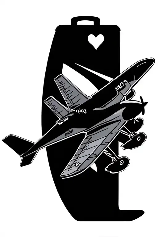 Little Airplane With Heart Trail And A Small Suitacse