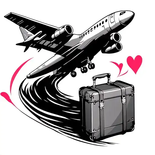 Little Airplane With A Heart Trail Leading Towards A Suitcase