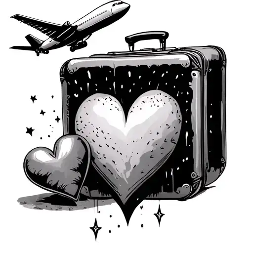 Suitcase And Heart And Airplane Flying