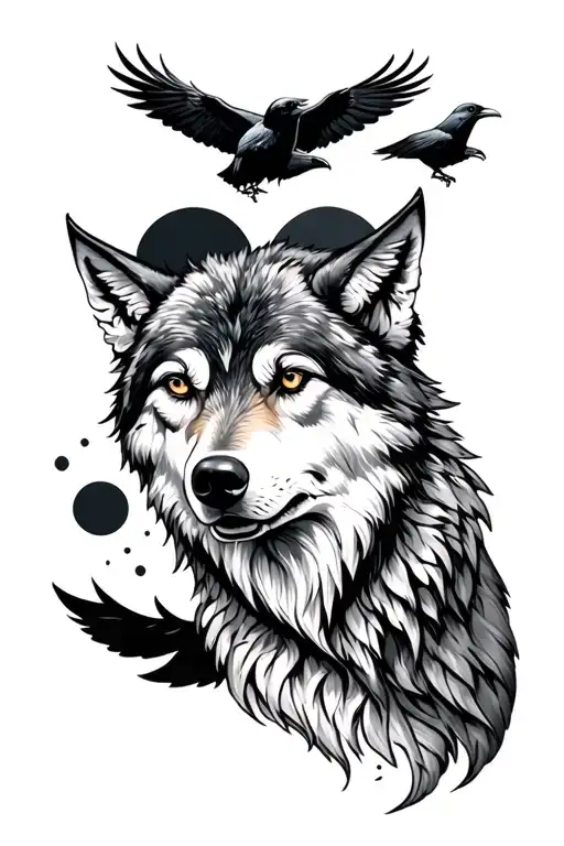 Wolf And Ravens From The Moon Phases