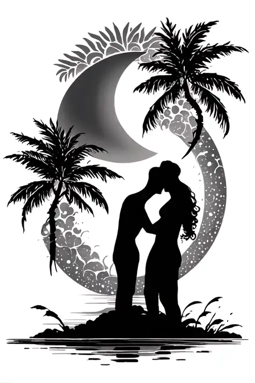 Complimenting Couple Tattoos Inspired Like Beach Sun Moon Tree