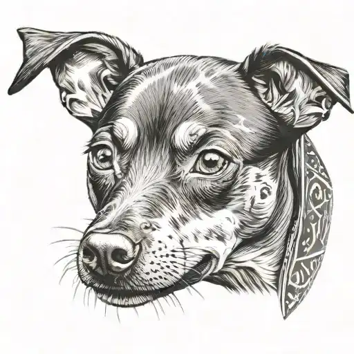 A Realistic Portrait Of A Miniature Pinscher With A Graphic Design Pattern Overlay