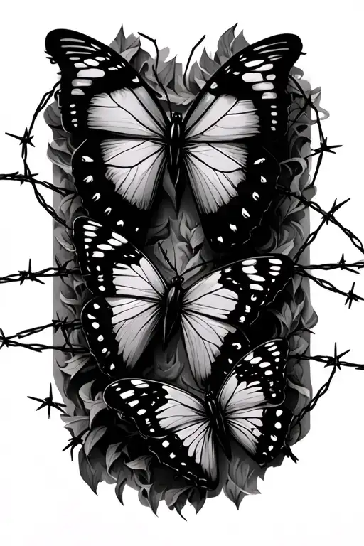 Butterflies Connected By Barbed Wire