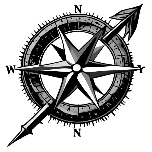 Compass Rose With A Stylized Arrow