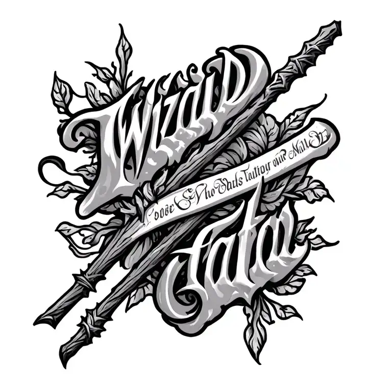 Name Tattoo With Wizards Staff