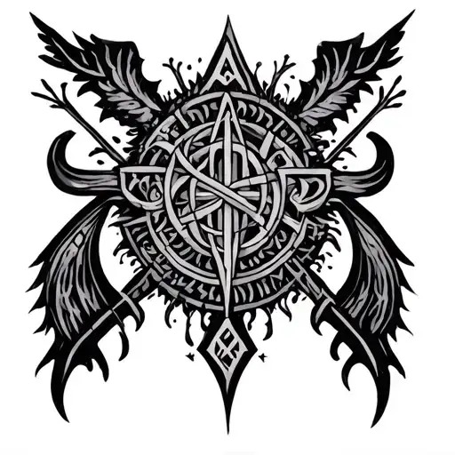 Nordic Pagan Back Tattoo With Runes